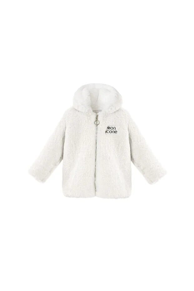 MON ICONE  Beyaz Kapüşonlu Kürk Ceket