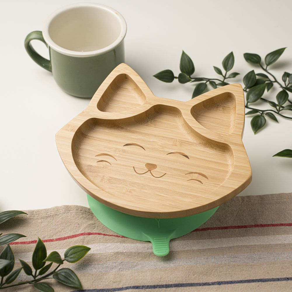 Cute Cat Divided Bamboo Plate