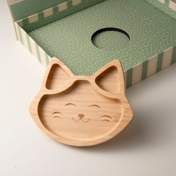 Cute Cat Divided Bamboo Plate