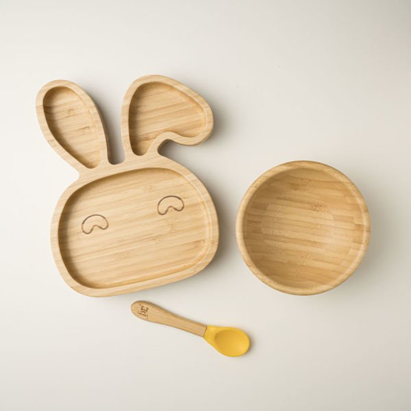 Rabbit Ear-Shaping Bamboo Plate Set