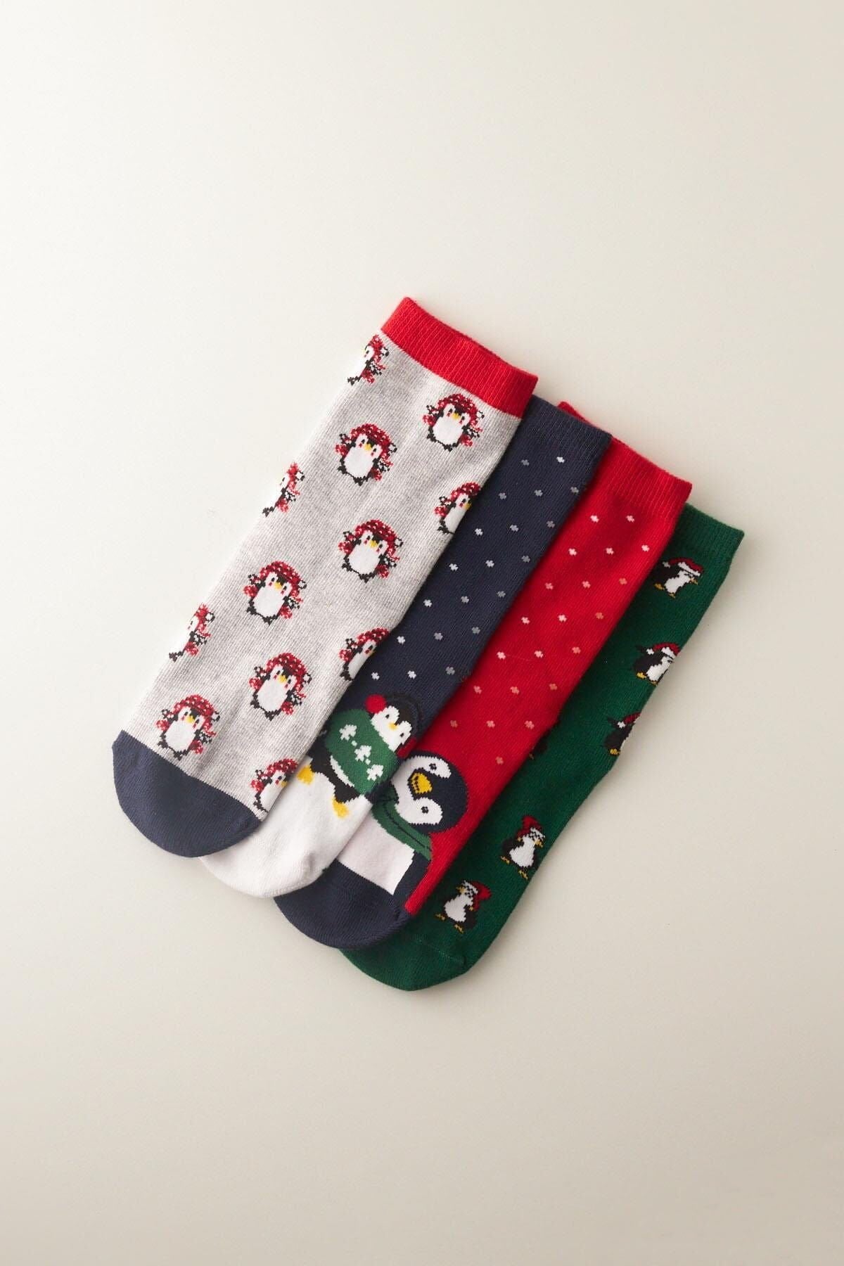 Katia And Bony Karışık Çocuk 4 Lü Paket Sevimli Penguen Soket Çorap