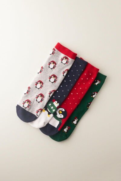 Katia And Bony Karışık Çocuk 4 Lü Paket Sevimli Penguen Soket Çorap