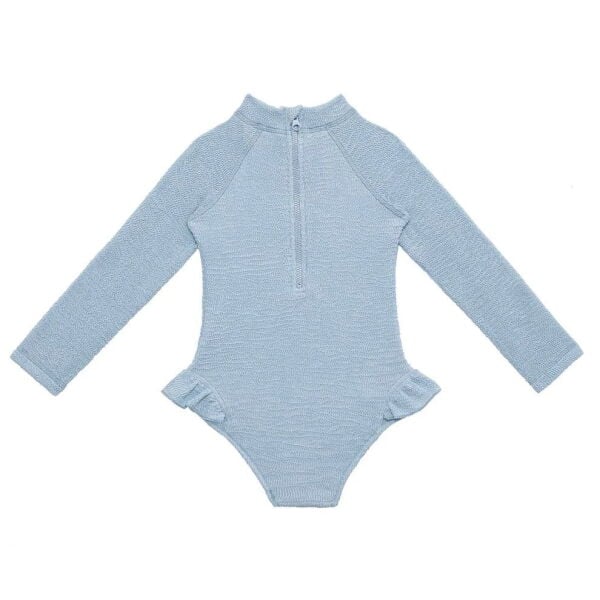 Sand Mother Pure Blue Sand Wave Long Sleeve Swimsuit