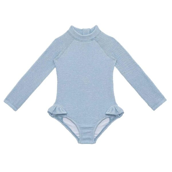 Sand Mother Pure Blue Sand Wave Long Sleeve Swimsuit