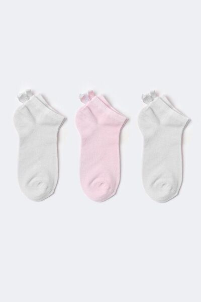Katia&Bony 3'lü Paket Kız Çocuk Soft Bambu Step Çorap Beyaz/Beyaz/Pembe