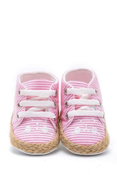 First Step Kedi Nakışlı Çizgili Patik - Pembe 12-16 Ay / No.19