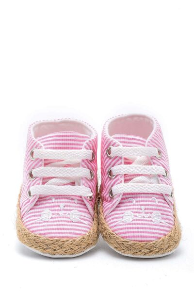 First Step Kedi Nakışlı Çizgili Patik - Pembe 12-16 Ay / No.19