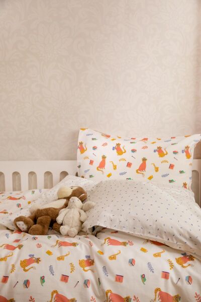 Jera Mini Çocuk Yorgan Kılıfı ve Yastık Kılıfı Leopard The Writer & Rain Drops