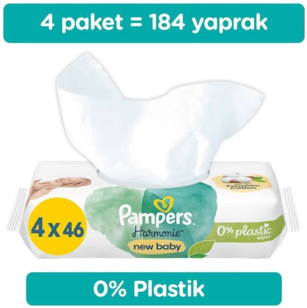 Prima Pampers Harmonie New Baby Yenidoğan Islak Havlu 4x46 Adet (184 Yaprak)
