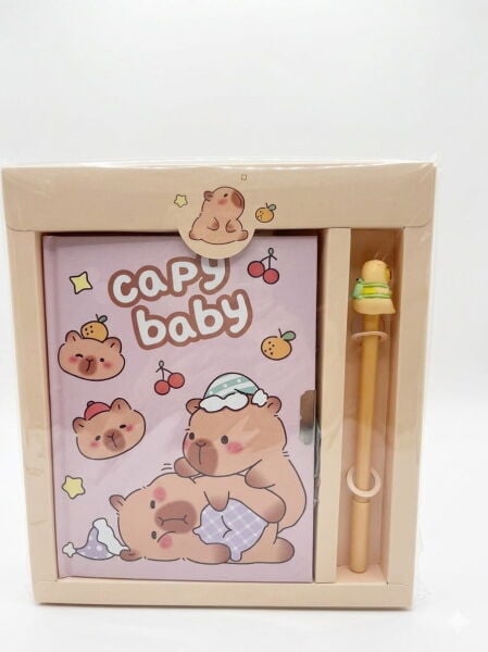 Taros Capybara Temalı Kilitli Not Defteri ve Kalem Seti