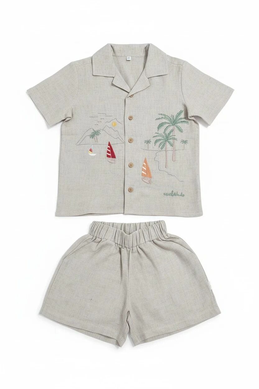 Miela Kids Palm Life Keten Gömlek ve Şort Takım