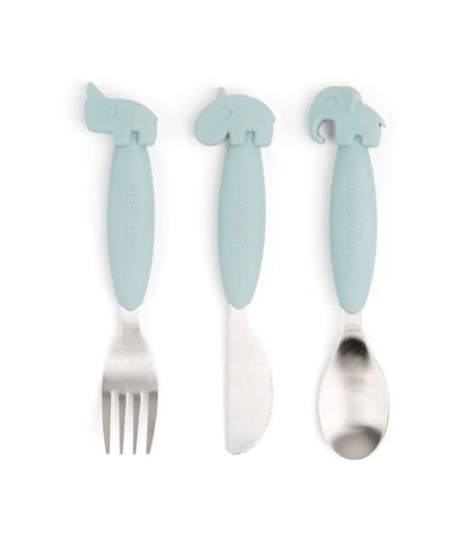 Done by Deer Paslanmaz Çelik Çatal Kaşık Bıçak Seti // Deer Friends - Mavi