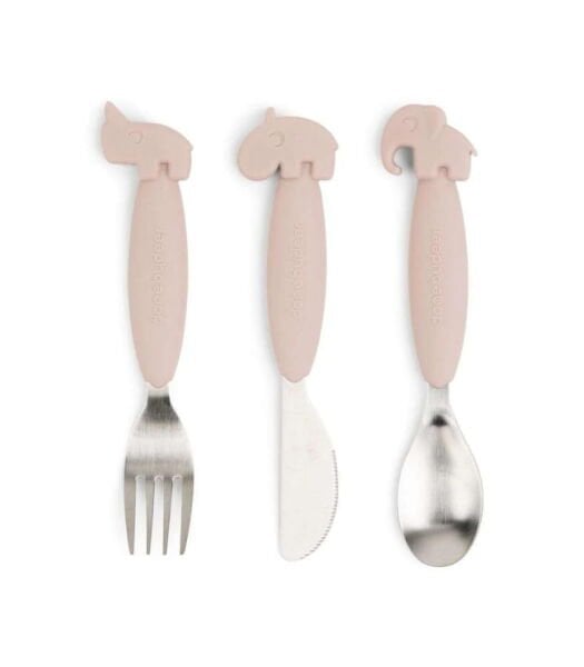 Done by Deer Paslanmaz Çelik Çatal Kaşık Bıçak Seti // Deer Friends - Pembe