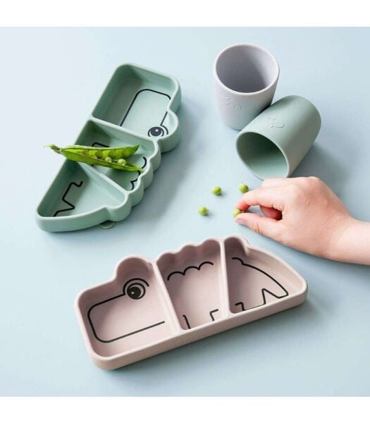 Done by Deer Vakumlu Bölmeli Silikon Tabak // Croco - Yeşil