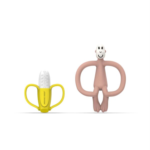 Matchstick  Monkey Silikon Diş Kaşıyıcı Set Pembe