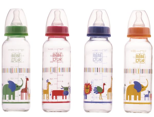 Bebedor Desenli Cam Biberon 250 Ml (Orta Akış)