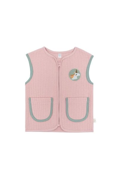 Miela Kids Kontrast Biyeli Kapitone Yelek Somon