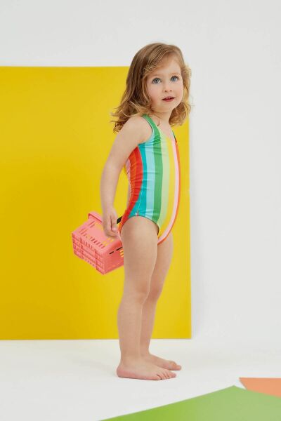 PERALINA Mia - Gökkuşağı Desenli Çizgili Çocuk Mayo