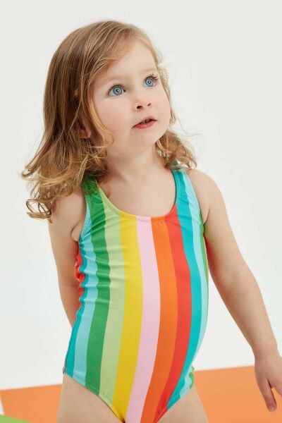 PERALINA Mia - Gökkuşağı Desenli Çizgili Çocuk Mayo