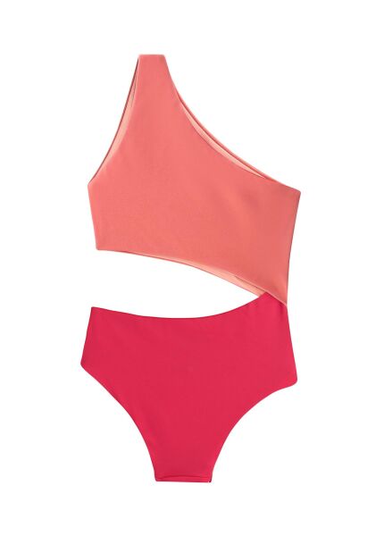 PERALINA Charlotte Tek Omuzlu Pembe Kırmızı Çocuk Mayo