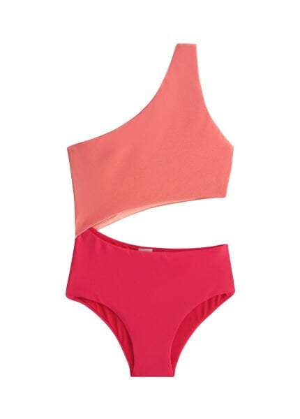 PERALINA Charlotte Tek Omuzlu Pembe Kırmızı Çocuk Mayo