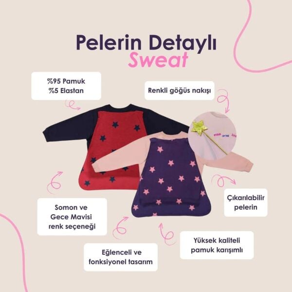 Miela Kids Pelerin Detaylı Sweatshirt - Somon