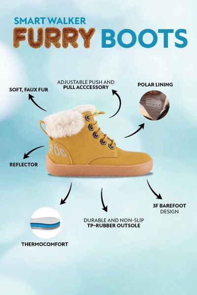 HOPFRÖG KIDS Furry Boots Sarı Nubuk Barefoot Çocuk Botu