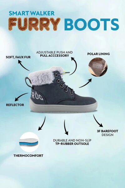 HOPFRÖG KIDS Furry Boots Lacivert Nubuk Barefoot Çocuk Botu