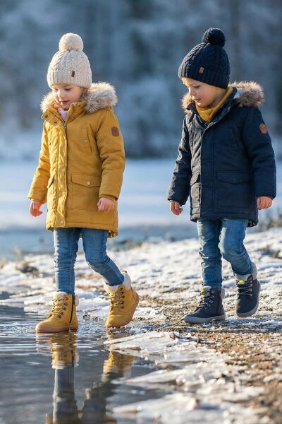 HOPFRÖG KIDS Furry Boots Lacivert Nubuk Barefoot Çocuk Botu