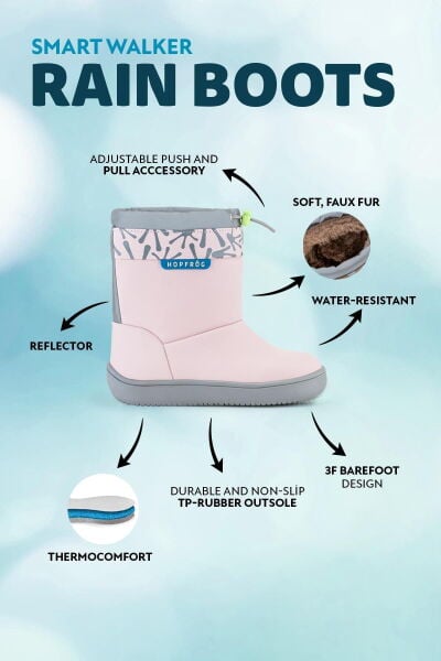 HOPFRÖG KIDS Rain Boots Süper Mat Pembe Suya ve Soğuğa Dayanıklı Barefoot Çocuk Botu