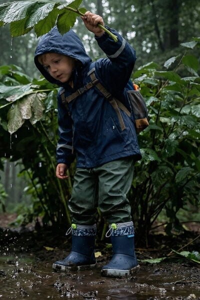 HOPFRÖG KIDS Rain Boots Süper Mat Lacivert Suya ve Soğuğa Dayanıklı Barefoot Çocuk Botu
