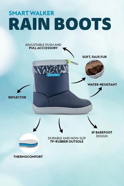 HOPFRÖG KIDS Rain Boots Süper Mat Lacivert Suya ve Soğuğa Dayanıklı Barefoot Çocuk Botu