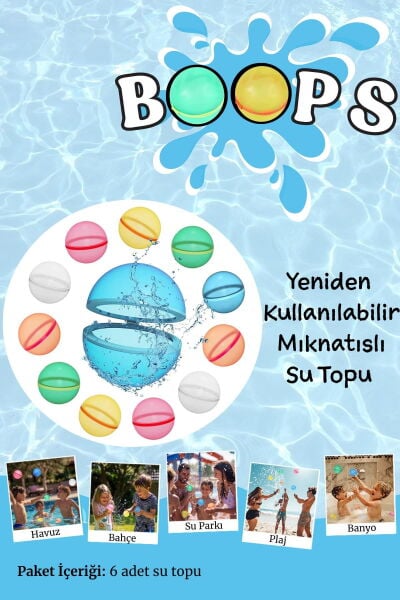 Boops Yeniden Kullanılabilir Mıknatıslı Su Topu - 6 Adet (Yazın Su Topu Kışın Kar Topu)