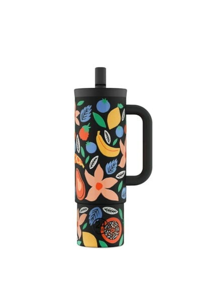 24Bootles Straw Cup Tropical Noir Pipetli Paslanmaz Çelik Termos 800ml
