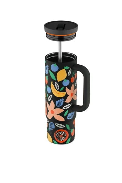 24Bootles Straw Cup Tropical Noir Pipetli Paslanmaz Çelik Termos 800ml