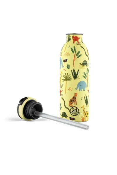 24Bottles Kids Bottle Jungle Friends Pipetli Paslanmaz Çelik Çocuk Su Matarası 500 ml
