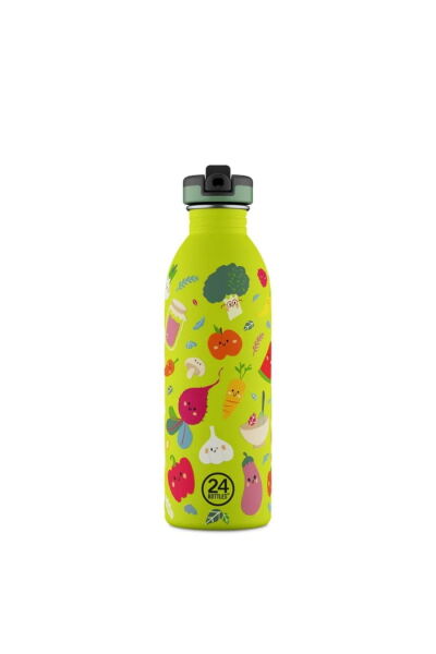 24Bottles Kids Bottle Veggie Friends Pipetli Paslanmaz Çelik Çocuk Su Matarası 500 ml