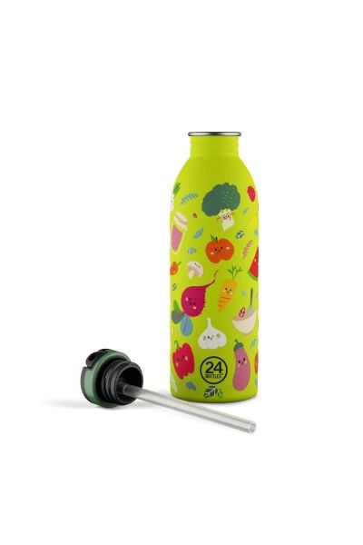 24Bottles Kids Bottle Veggie Friends Pipetli Paslanmaz Çelik Çocuk Su Matarası 500 ml