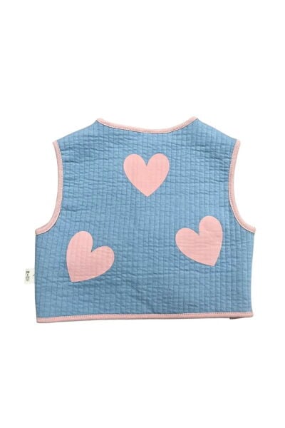 Miela Kids Kalp Desenli Kapitone Crop Çocuk Yelek Gök Mavisi