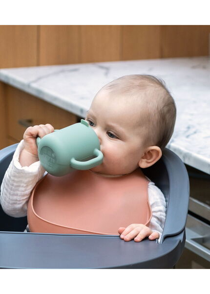 Beaba Kulplu Silikon Öğrenme Suluk // Sage Green