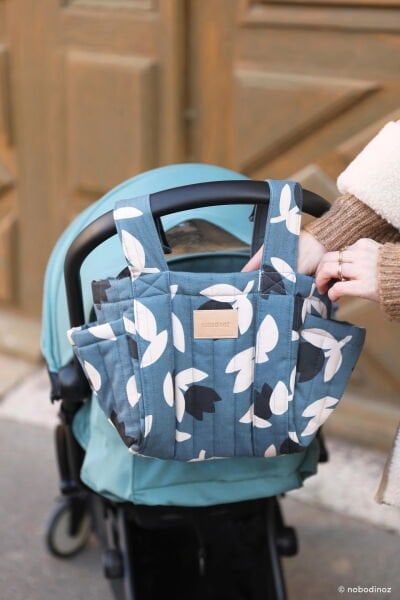 Nobodinoz Hyde Park Bebek Arabası Düzenleyici Çanta, Blue Black Tulips