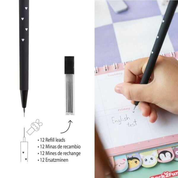 Back2Fun Siyah Tavşan Mekanik Kalem ve Uç 0.5 mm Seti