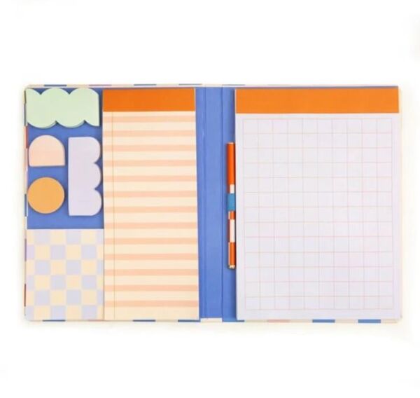 Kikkerland Inkerie Kareli A5 Notluk, Post It Set & Tükenmez Kalem Kırtasiye Seti