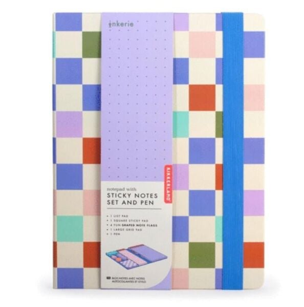 Kikkerland Inkerie Kareli A5 Notluk, Post It Set & Tükenmez Kalem Kırtasiye Seti