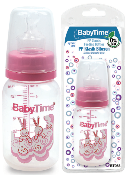 Baby Time Klasik Silikon Damak Uçlu PP Biberon - 150ml