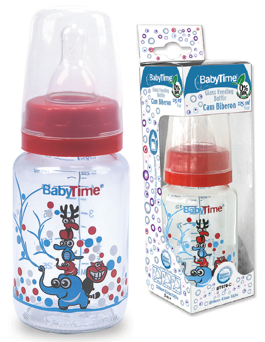 Baby Time Silikon Kiraz Uçlu Klasik Cam Biberon - 150ml