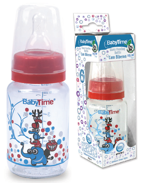 Baby Time Silikon Kiraz Uçlu Klasik Cam Biberon - 150ml