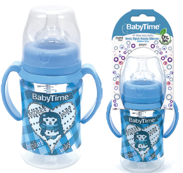 Baby Time Silikon Uçlu Geniş Ağız Kulplu Biberon - 250ml