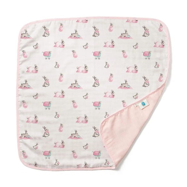 Deux Lapins Çift Kat Müslin Battaniye 0.5 TOG - 65x65 cm - Bébé Lapin Rose