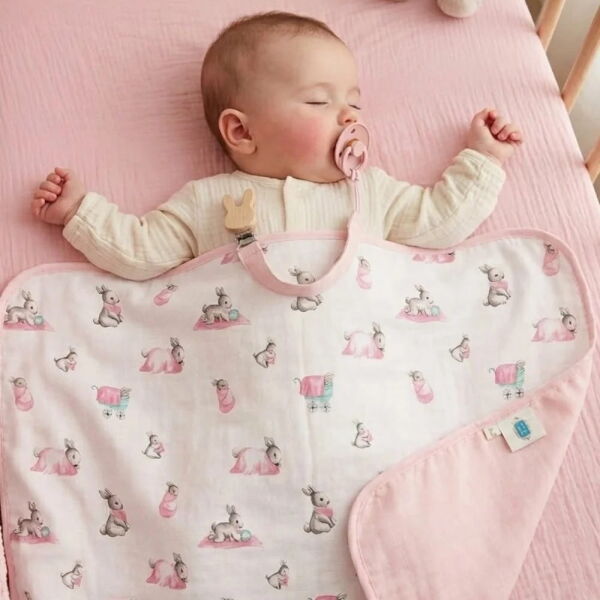 Deux Lapins Çift Kat Müslin Battaniye 0.5 TOG - 65x65 cm - Bébé Lapin Rose